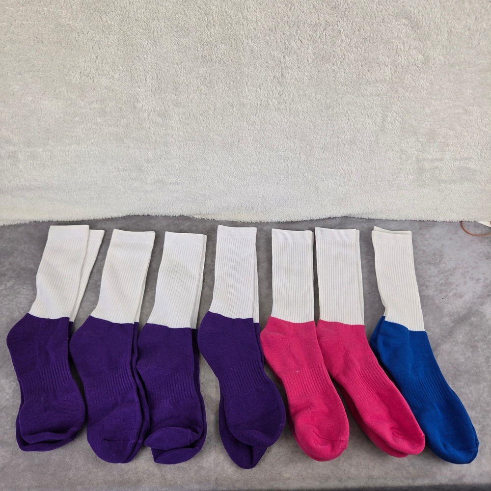 Unbranded Ribbed Crew Socks Bundle Purple Pink Blue White Athletic 7 Pairs
